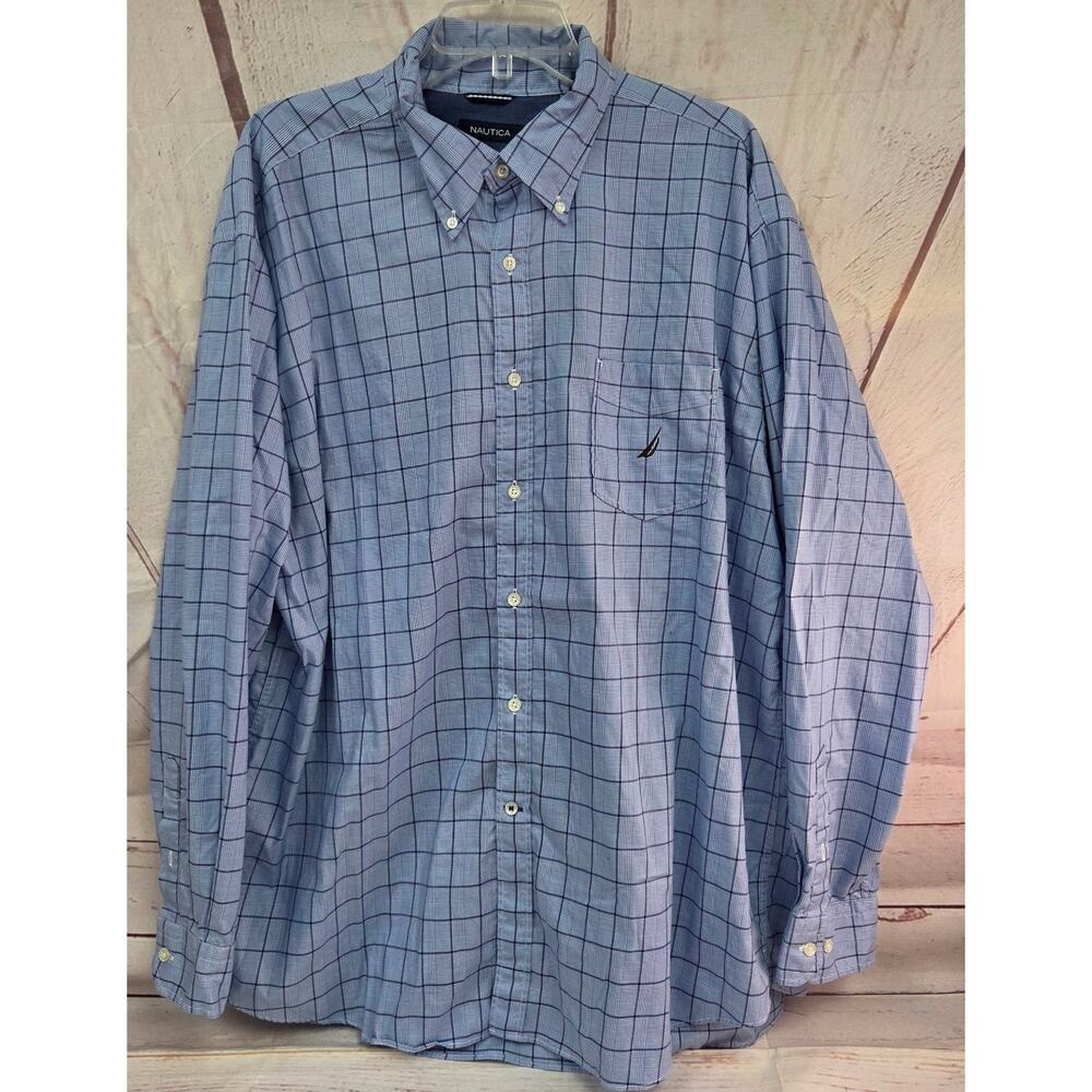 Nautica Men's XXL Blue Plaid Button Up Long Sleeve Shirt